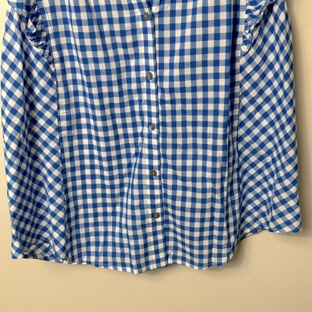 NWT Draper James blue gingham sleeveless ruffle detail button down blouse top - Picture 6 of 13